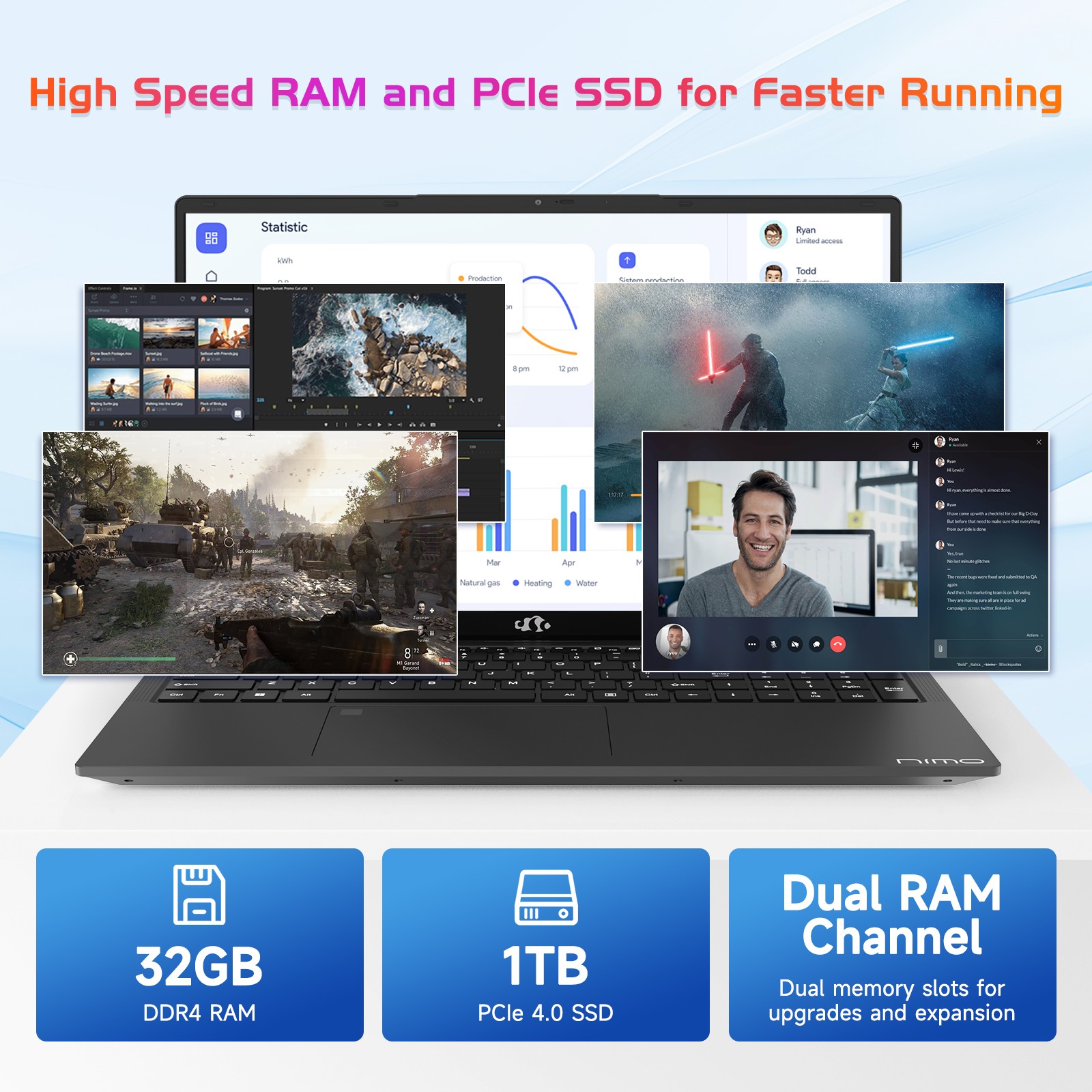 NIMO 17.3 Business-Laptop 4.4GHz Intel 6 Core i3-1215U 32GB RAM 1TB SSD Win 11