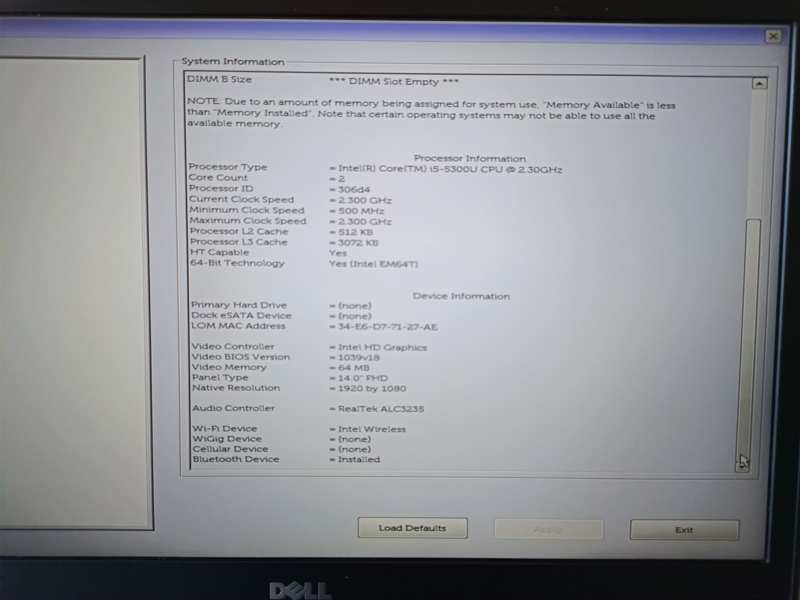 Dell Latitude E5450 i5-5300U 2.3GHz 8GB RAM NO OS NO SSD NO A/C