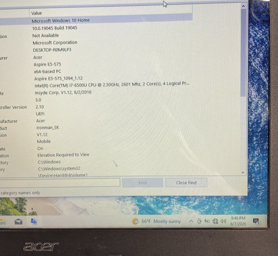 Acer Aspire E5-575 15.6″ Intel i7 2.5 GHz 256GB SSD 16GB RAM Win 10 Home/READ