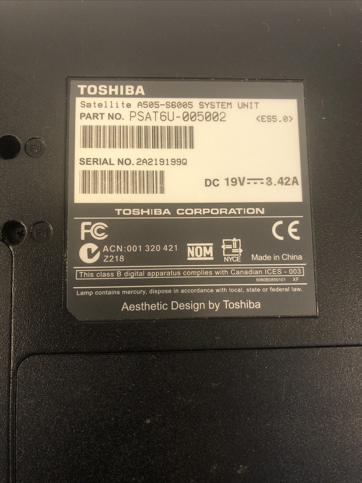 Toshiba Satellite A505-S6005 15.6” / Intel i3 M330 @ 2.13GHz boot to bios no hdd