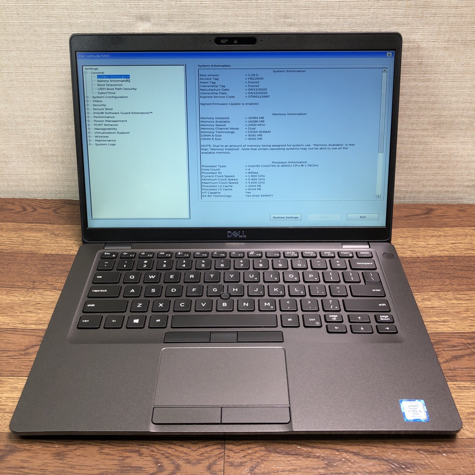 Dell Latitude 5400 14” Core i5-8350U 1.70GHz 256GB SSD 16GB RAM DDR4