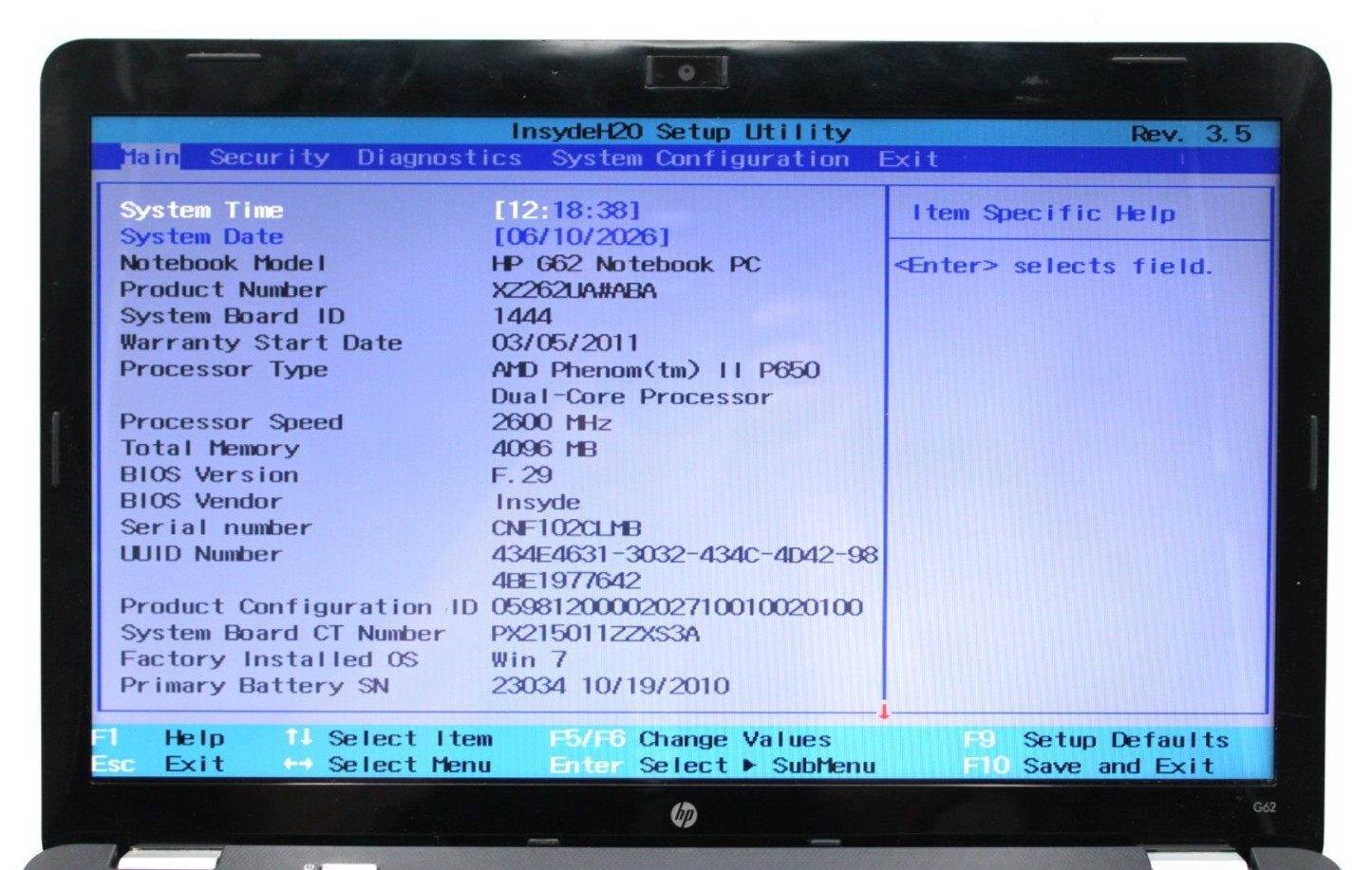 HP G62-415NR AMD-P650@2.60GHz 4GB DDR3 NO STORAGE OR OS *USED/TESTED*