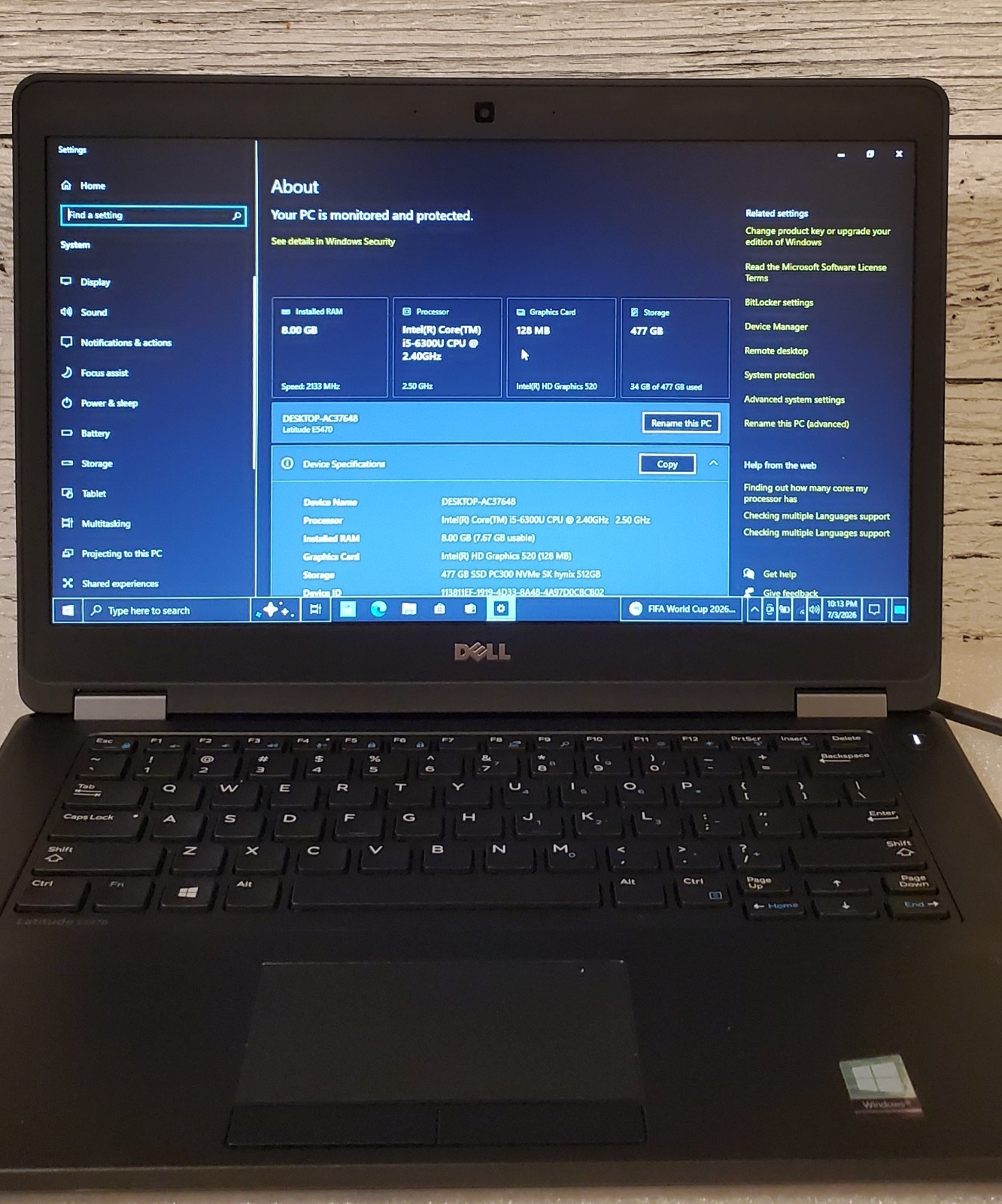 Dell Latitude E5470 i5-6300u 2.40GHz 8GB 512GB SSD Webcam (Windows 10 Pro)