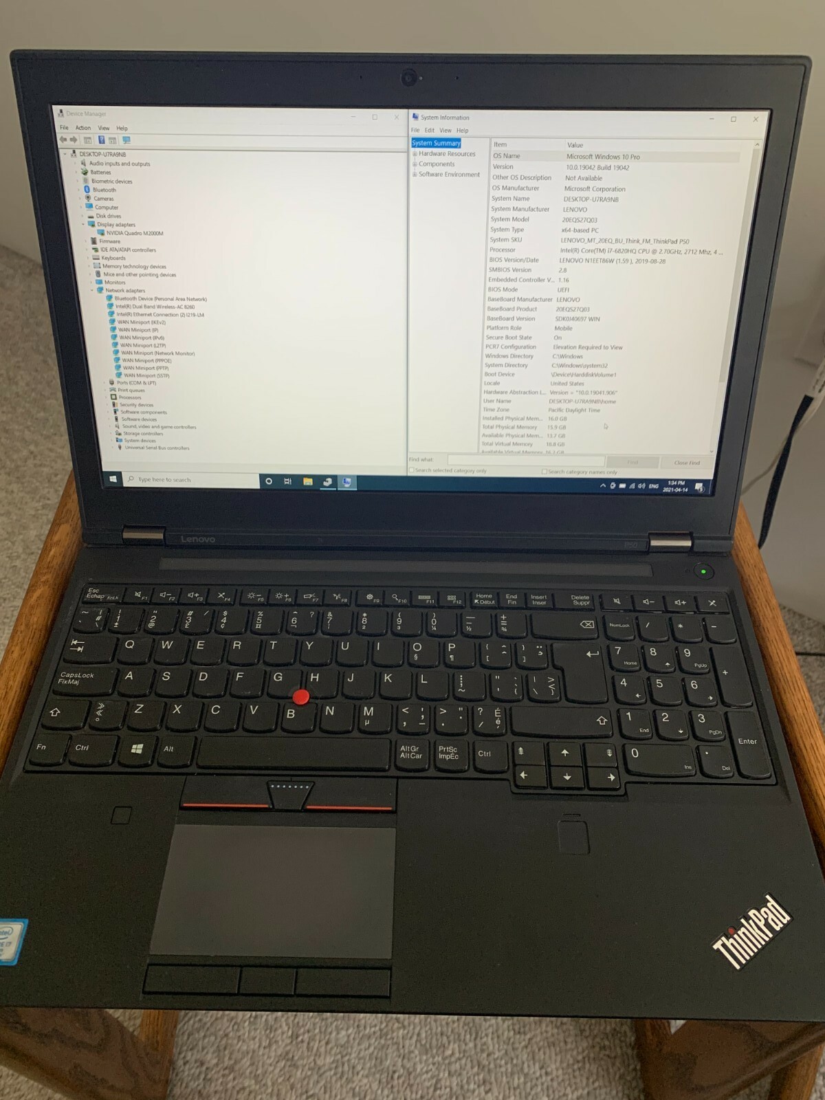 Lenovo P 50 laptop, i7 CPU, 32gb RAM, 256 GB SSD & 500GB HDD.