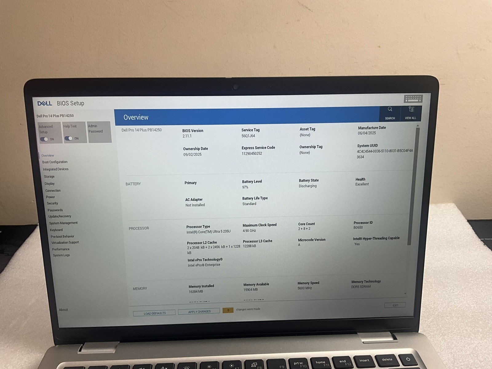 Dell Pro 14 Plus PB14250 14″ Core Ultra 5 235U 2.0GHz 16GB RAM 256GB SSD W11 Pro