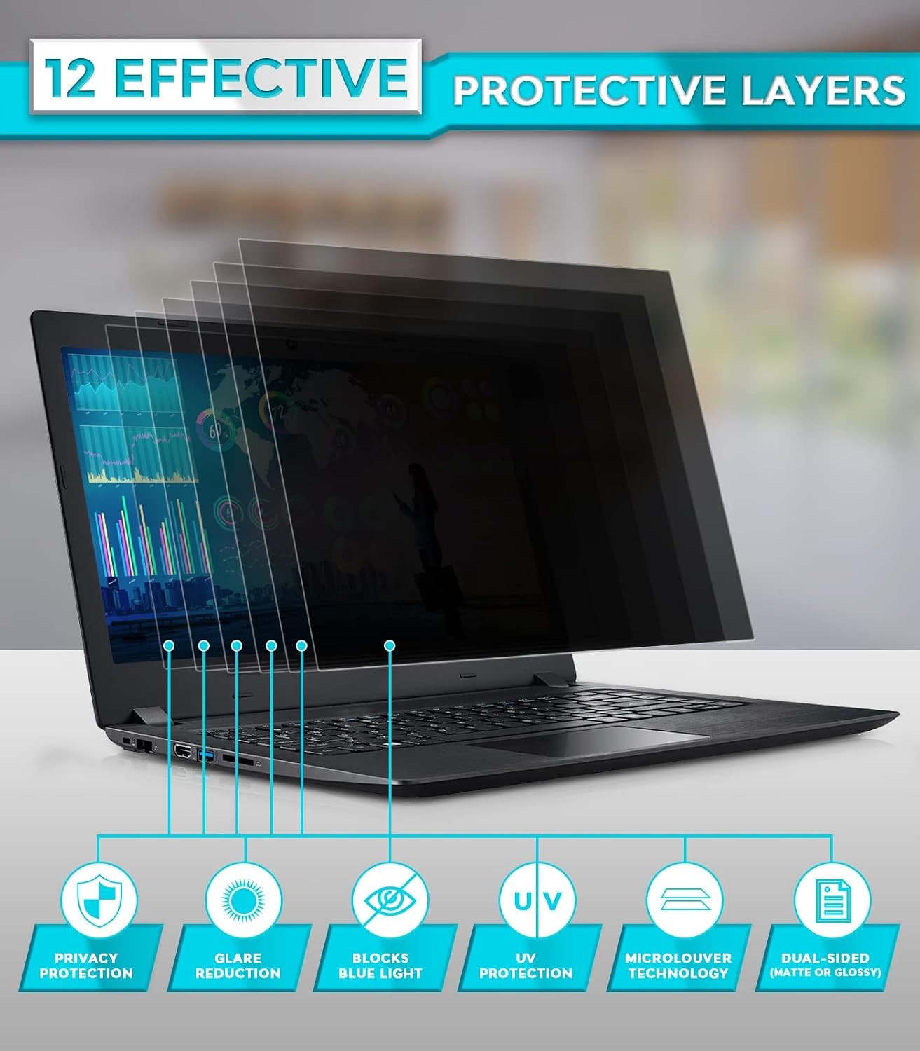 16 Inch Laptop Privacy Screen – Removable Shield for 16:10 Widescreen Display