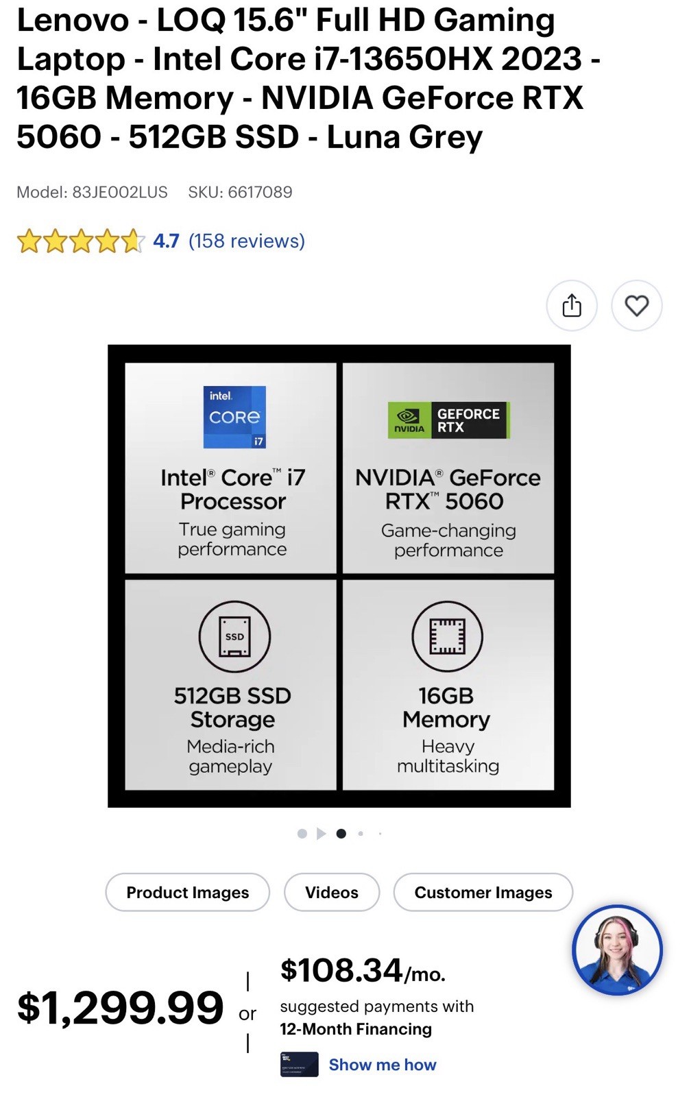 Lenovo LOQ 15.6″ FHD Gaming Laptop RTX 4050 16GB 512GB SSD Win Luna Grey