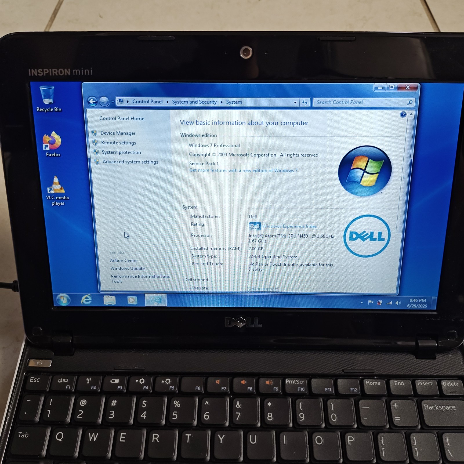 Dell Inspiron Mini 1012 Windows 7 Netbook – 37GB HDD/2GB RAM – READ DESC #3861