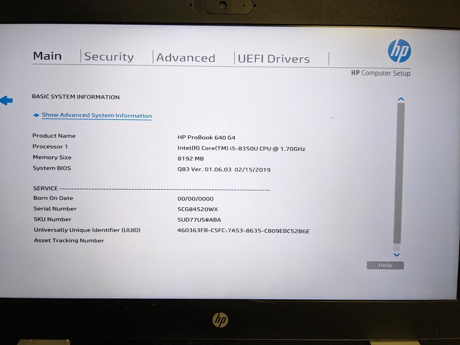 HP PROBOOK 640 G4 i5-8350U @ 1.7GHz, 8GB RAM, NO HDD/OS