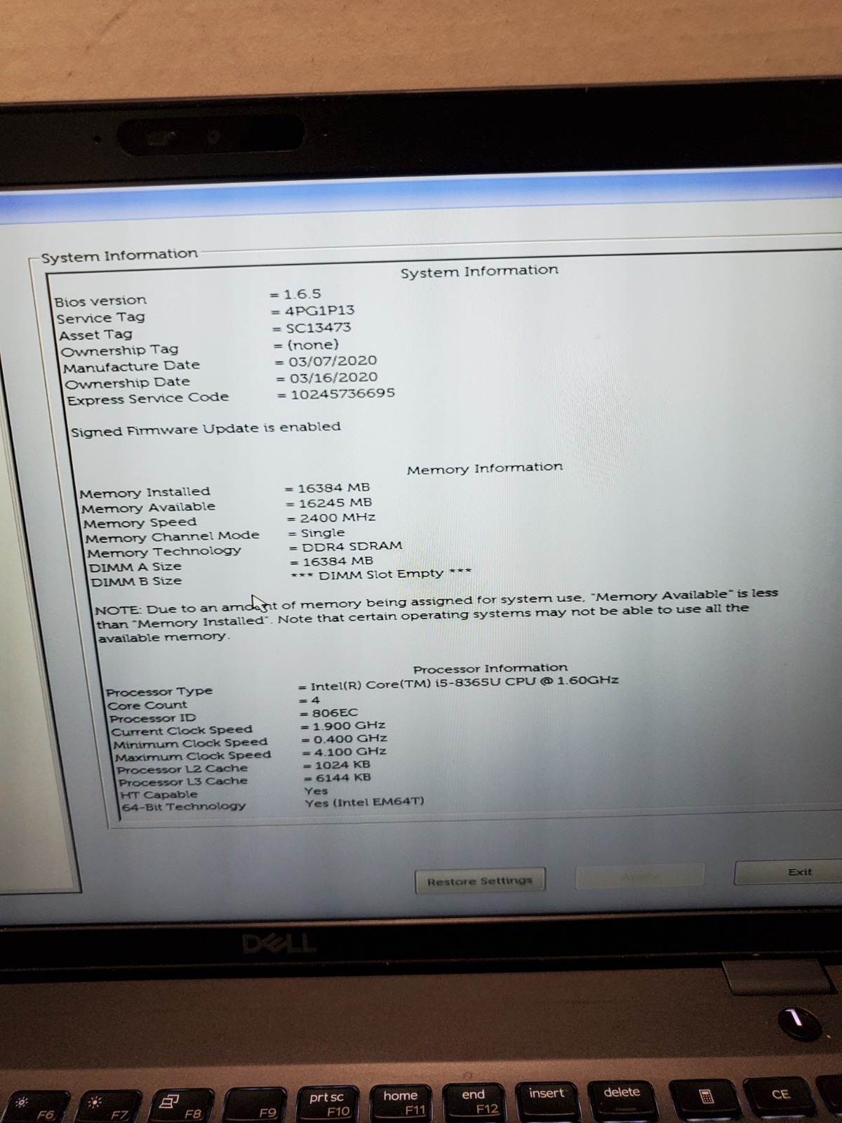 Dell Latitude 5500 Core i5-8365U 1.60GHz 16GB RAM 256GB SSD Win11 #69