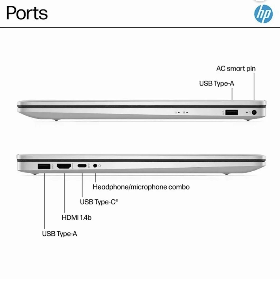 HP 16in Laptop Silver AMD Ryzen 5 Windows 11 USB-C HDMI Charger Included
