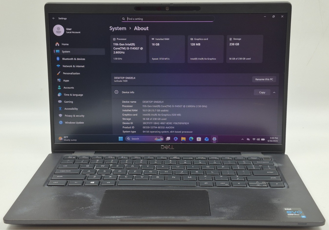 Dell Latitude 7420 Laptop i5-1145G7 2.60GHz 16GB RAM 256GB NVMe SSD W11P