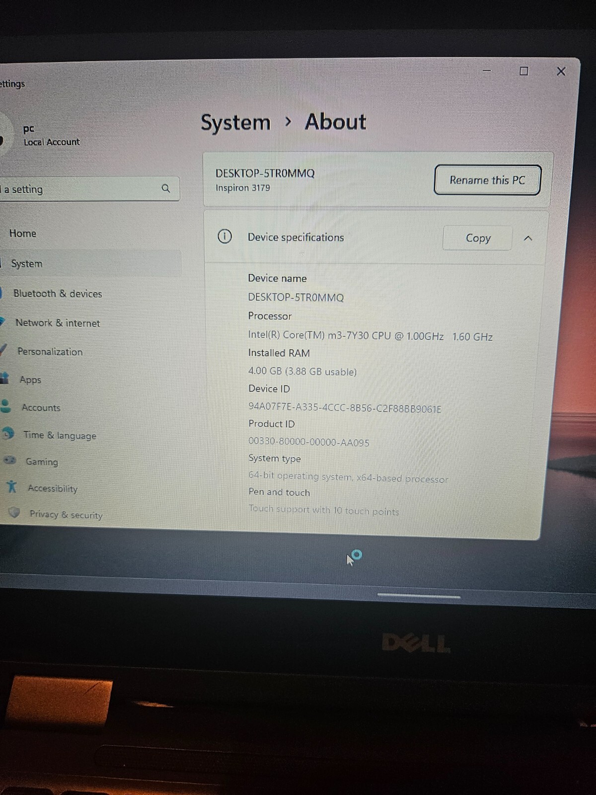Dell Inspiron 3179 Laptop 11.6″ Touchscreen Core m3 4GB RAM 256GB SSD Windows 11