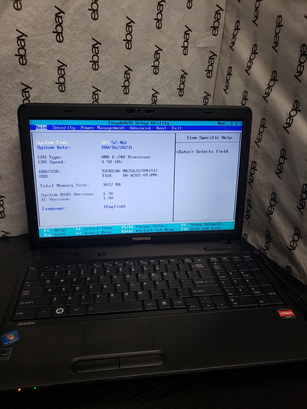 Toshiba Satellite C650D 15.6″ | AMD E-240@1.5GHz | 3GB RAM | 256GB SSD*NO OS/BAT