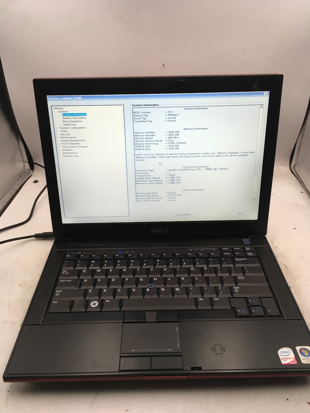 DELL LATITUDE E6400 – BOOTS TO BIOS – INTEL CORE 2 DUO P8600 – 2GB RAM – READ-BB