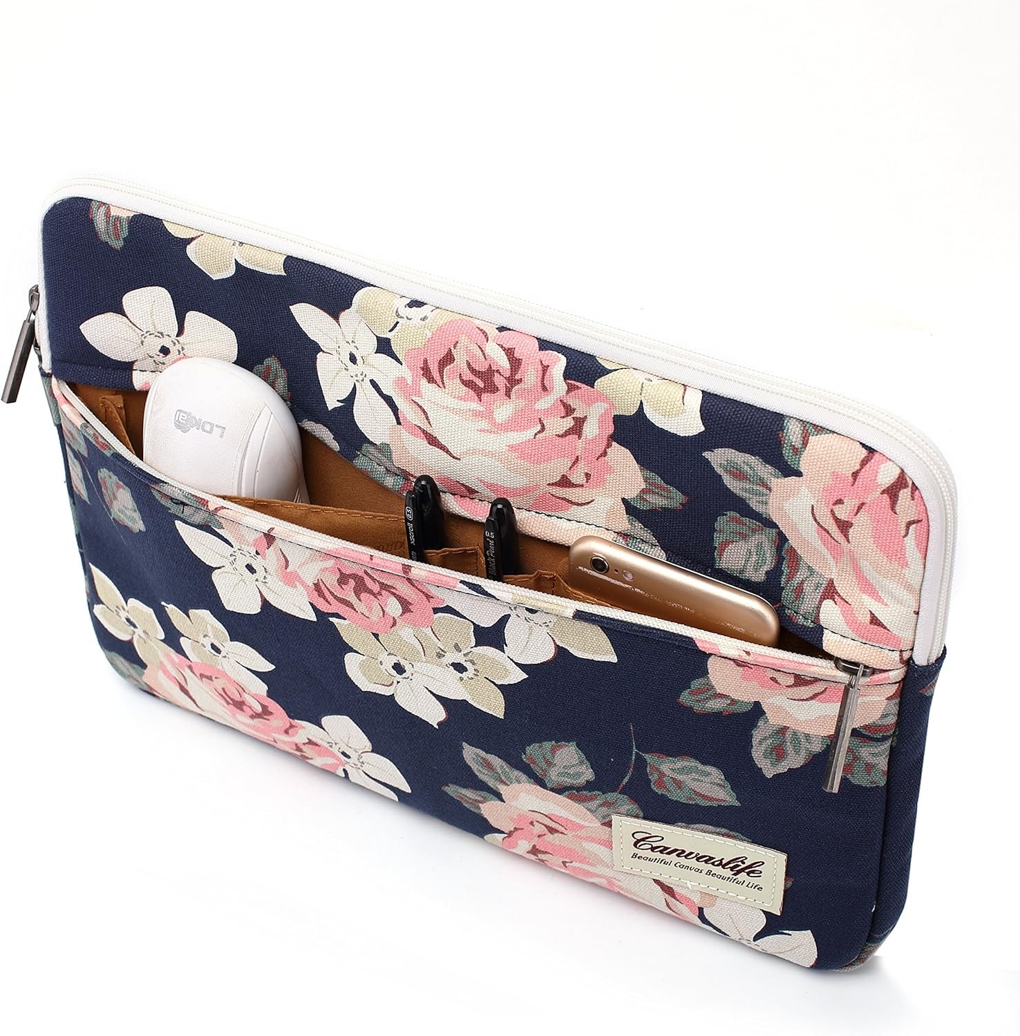 White Rose Pattern Laptop Sleeve 14 inch 14.0 inch Laptop Case Bag
