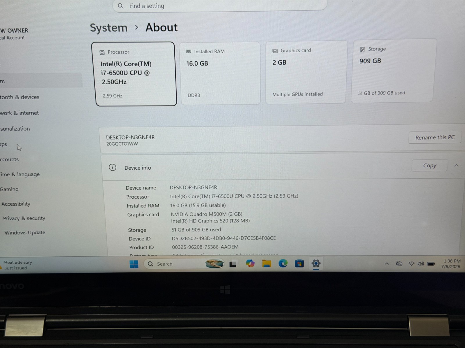 LENOVO Laptop P40 YOGA 14″2- in-1 Touch i7-6500U 16GB RAM 1TB SSD Quadro M500M