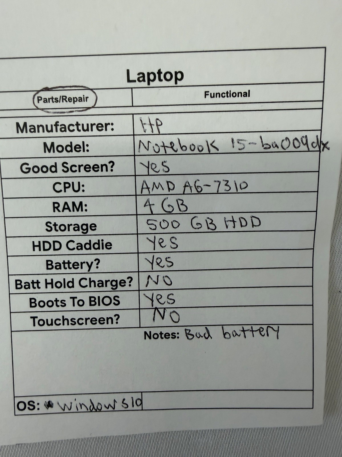 HP Notebook 15-ba009dx Laptop – Good Screen – AMD A6-7310 – Read Des
