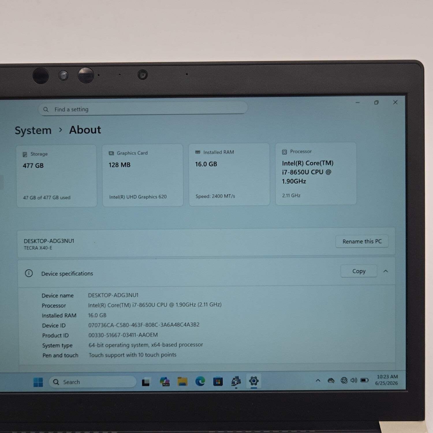 Toshiba Tecra X40-E X40-E 14″ i7-8650U 1.9GHz 16GB RAM 512GB SSD