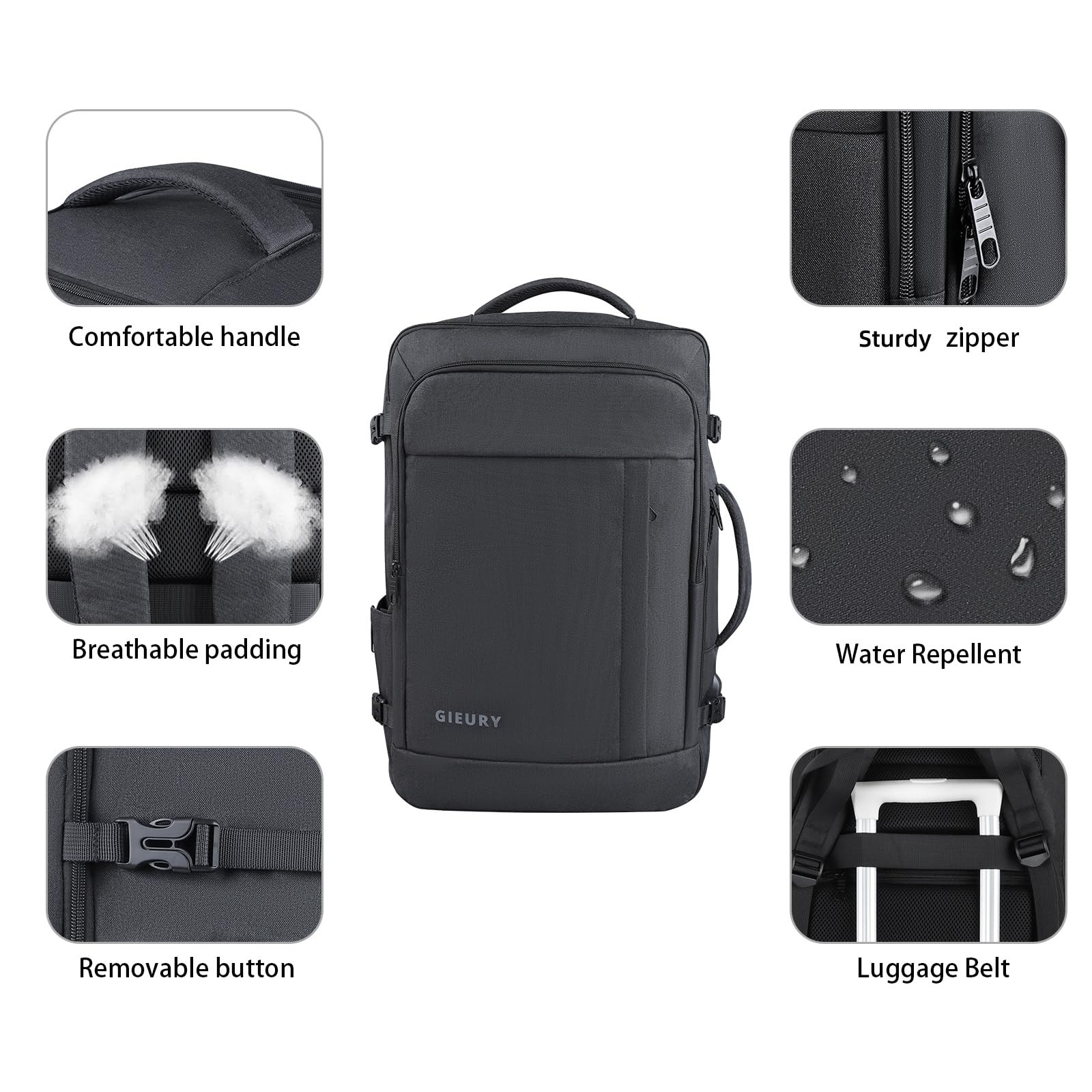 Gieury Carry On Backpack, 50L Travel Backpack, Luggage Backpack TSA Flight Appro