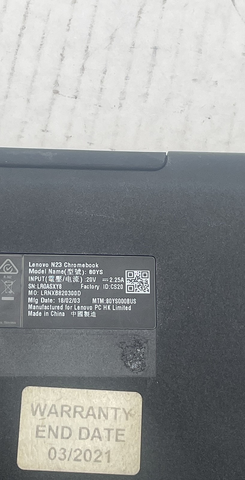Lenovo N23 Chromebook 80YS Intel SN LR0ASXY8 11.6″ Laptop