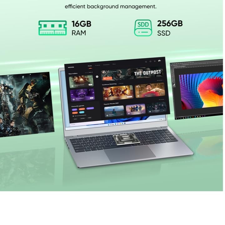 15.6″ Full HD Laptop with 16GB RAM 256GB SSD,Laptop Computer, Dual-core Silver