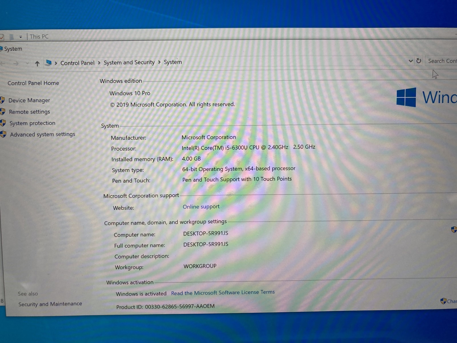 Microsoft Surface Pro 4 1724 i5-6300U @2.40GHz 4GB RAM 128GB SSD Win10Pro *READ