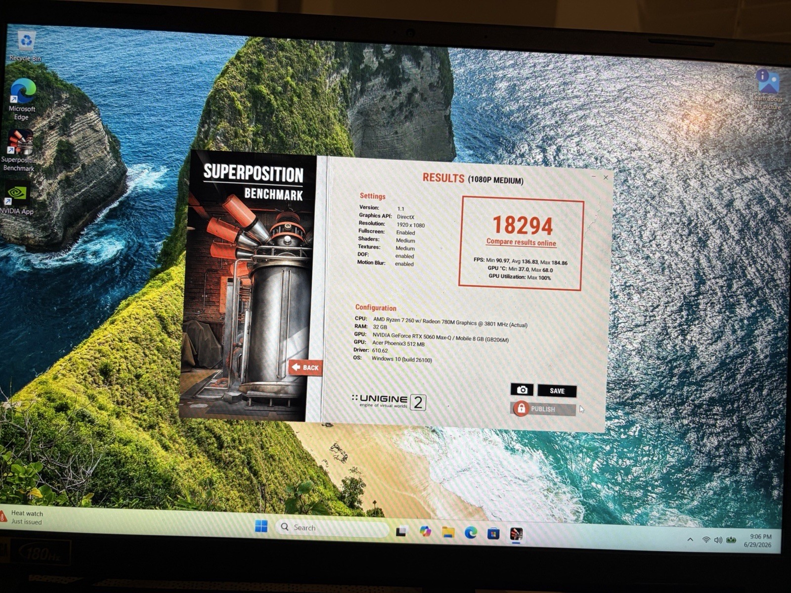 RTX 5060 Acer Nitro V 16S AI 180Hz FHD+ 3.8 GHz Ryzen 7 260 32GB 1TB SSD