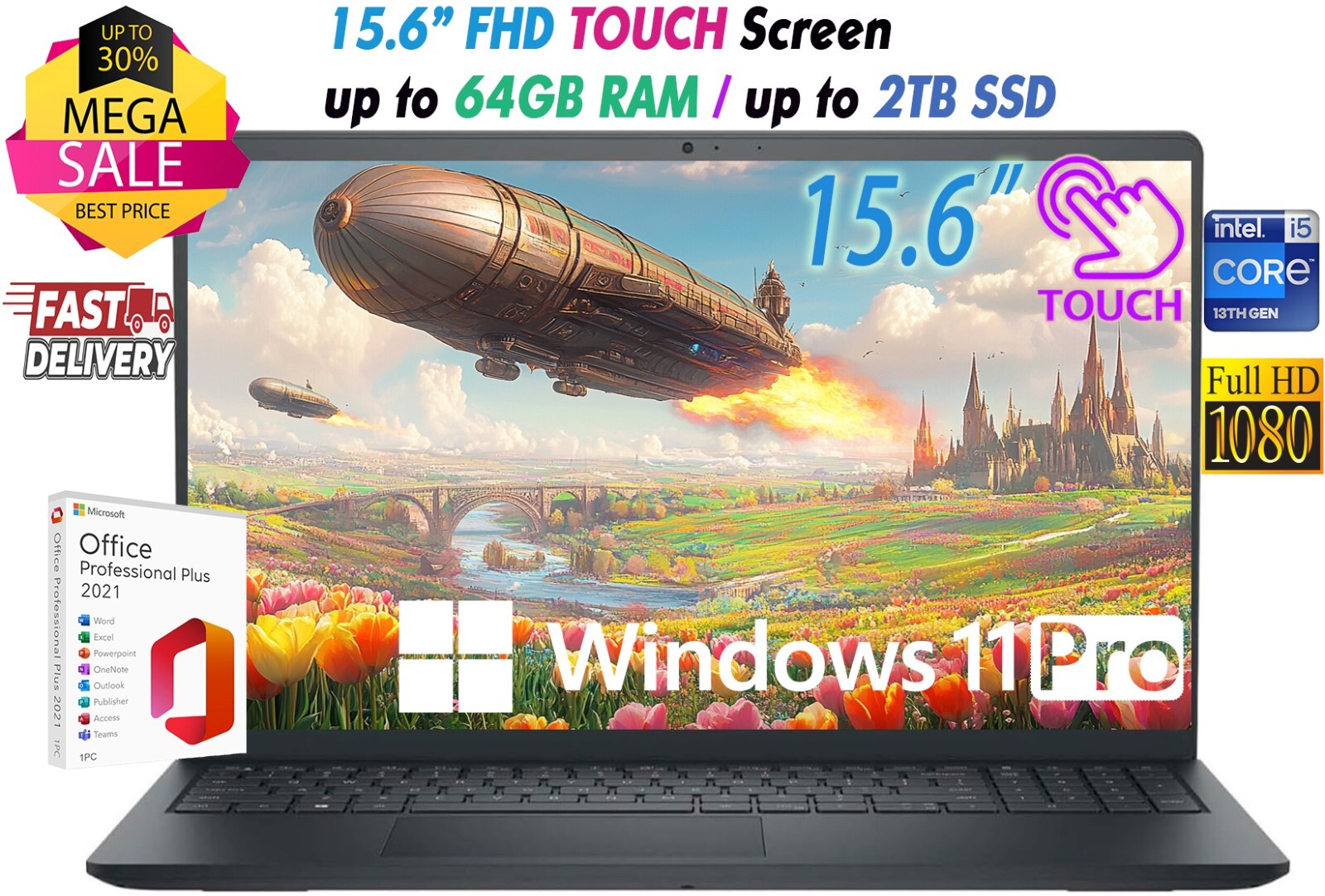 Dell Inspiron 15.6″ FHD Touch i5-1334U Up to 64GB RAM & 2TB SSD Win11 Pro+OFFICE