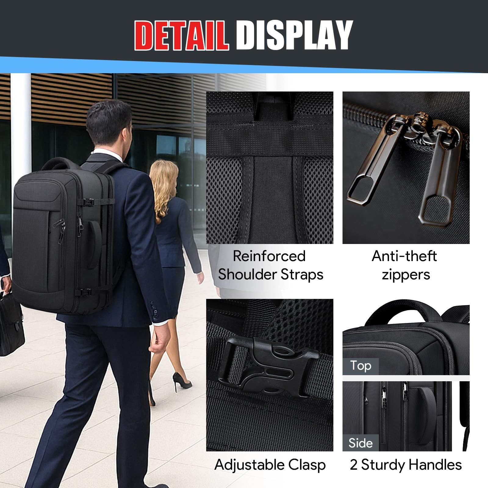 JARWAM Expandable Travel Backpack 50L-60L, Extra Large Carry on Backpack Hiking