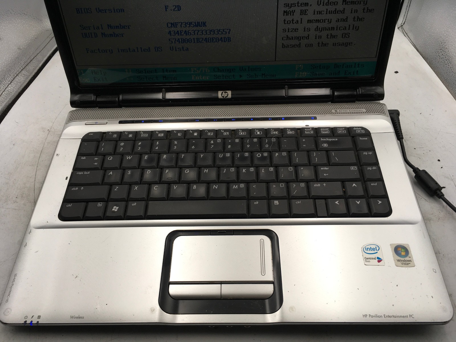 HP PAVILION DV6000 – BOOTS TO BIOS – INTEL CORE DUO T2450 – 1GB RAM – READ – BB