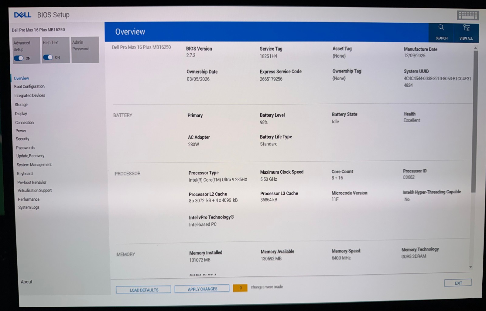 Dell Pro Max 16 Plus 4k UHD Touch Ultra 9 285HX 128GB 4TB(2TB/2TB) RTX PRO 3000