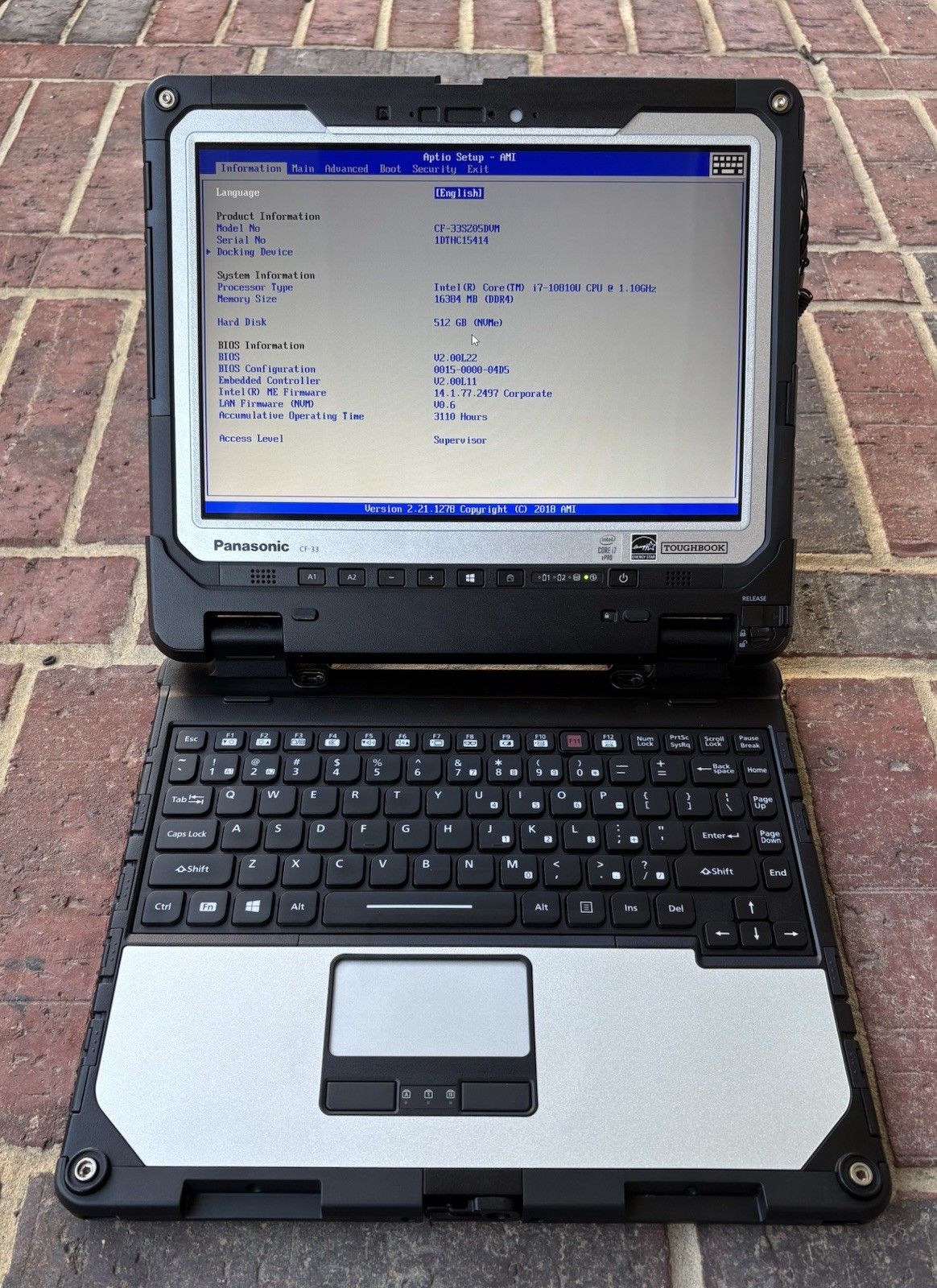 Panasonic Toughbook CF-33 1.1GHz Win 11 Core i7-10810U 16GB RAM 512GB SSD 3110Hr