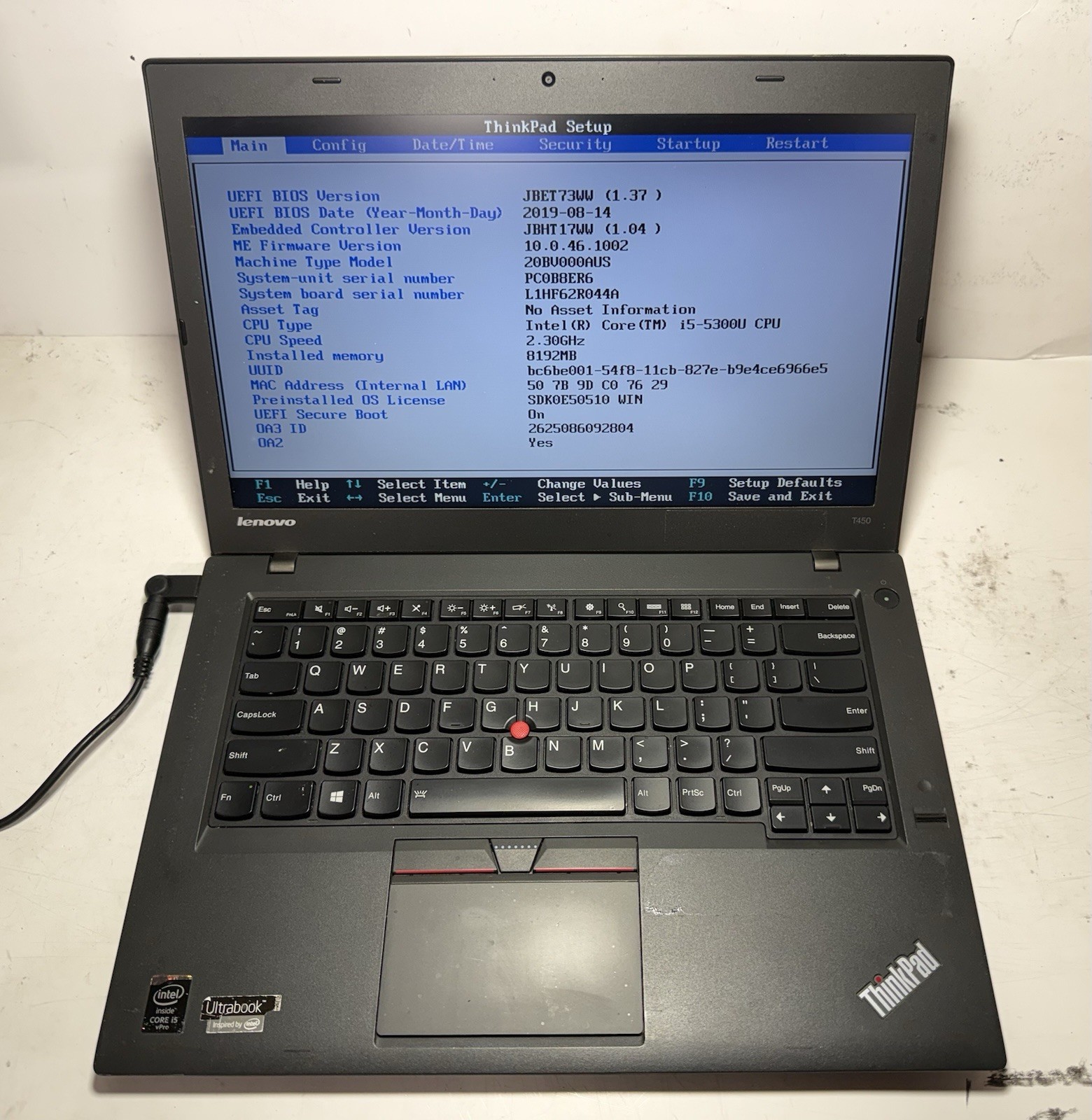 Lenovo ThinkPad T450 14″ Laptop Intel i5-5300U 8GB RAM (NO HDD)