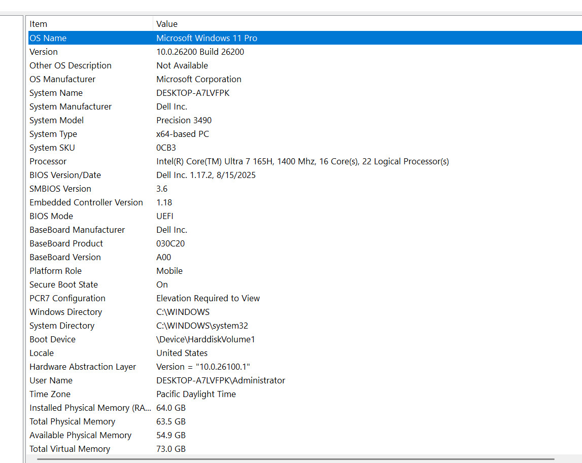 Dell Precision 3490 14″FHD ULTRA 7 165H 64GB RAM 1TB SSD RTX 500 ADA 4gb W11Pro