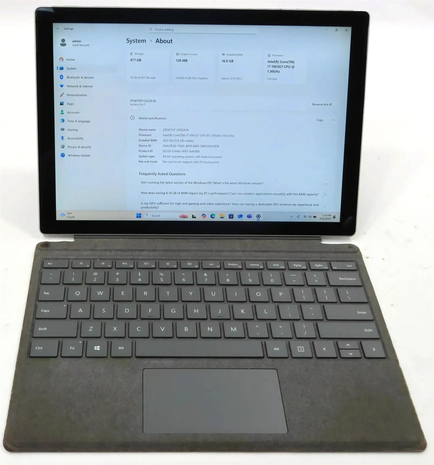 Microsoft Surface Pro 7 1866 Core i7-1065G7 1.3GHz 16GB 512GB Win 11 Pro