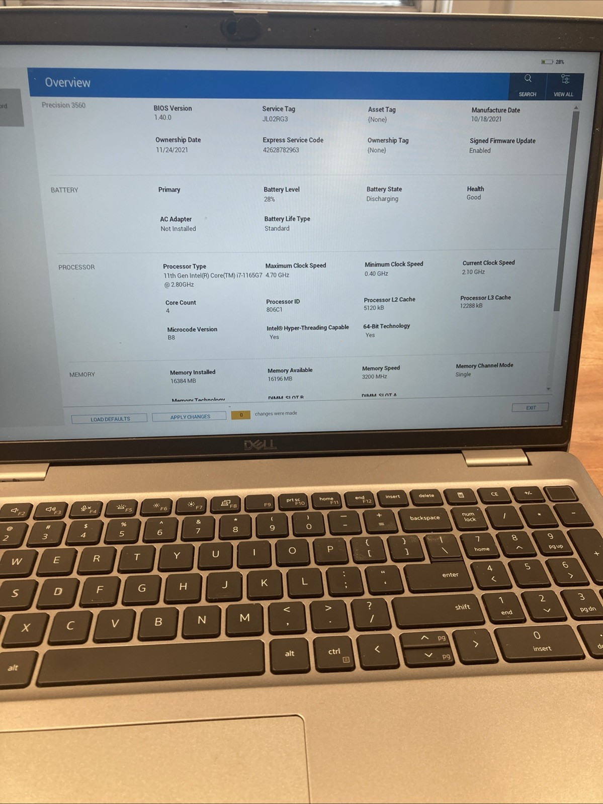 Dell Precision 3560 i7-1165G7 16GB RAM Quadro T500 Laptop (No HDD/OS/Adapter)