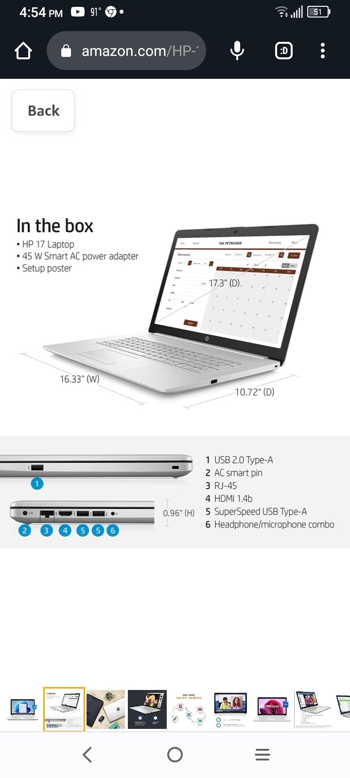 HP 17-cn0023dx 17.3″ (256GB SSD, Intel Core I5 11th Gen., 2.4GHz, 8GB) Laptop –