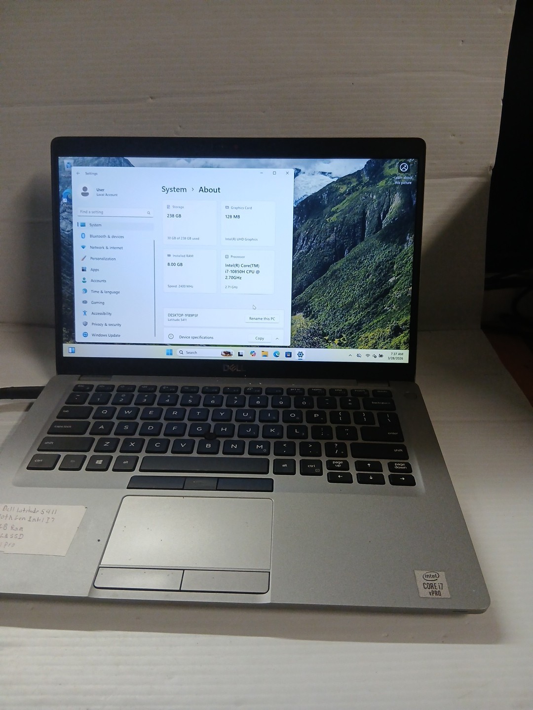 Dell Latitude 5411 i7-10850H 8GB NVMe 256GB FHD non-touch TB3 FP+SC IR Cam vPro