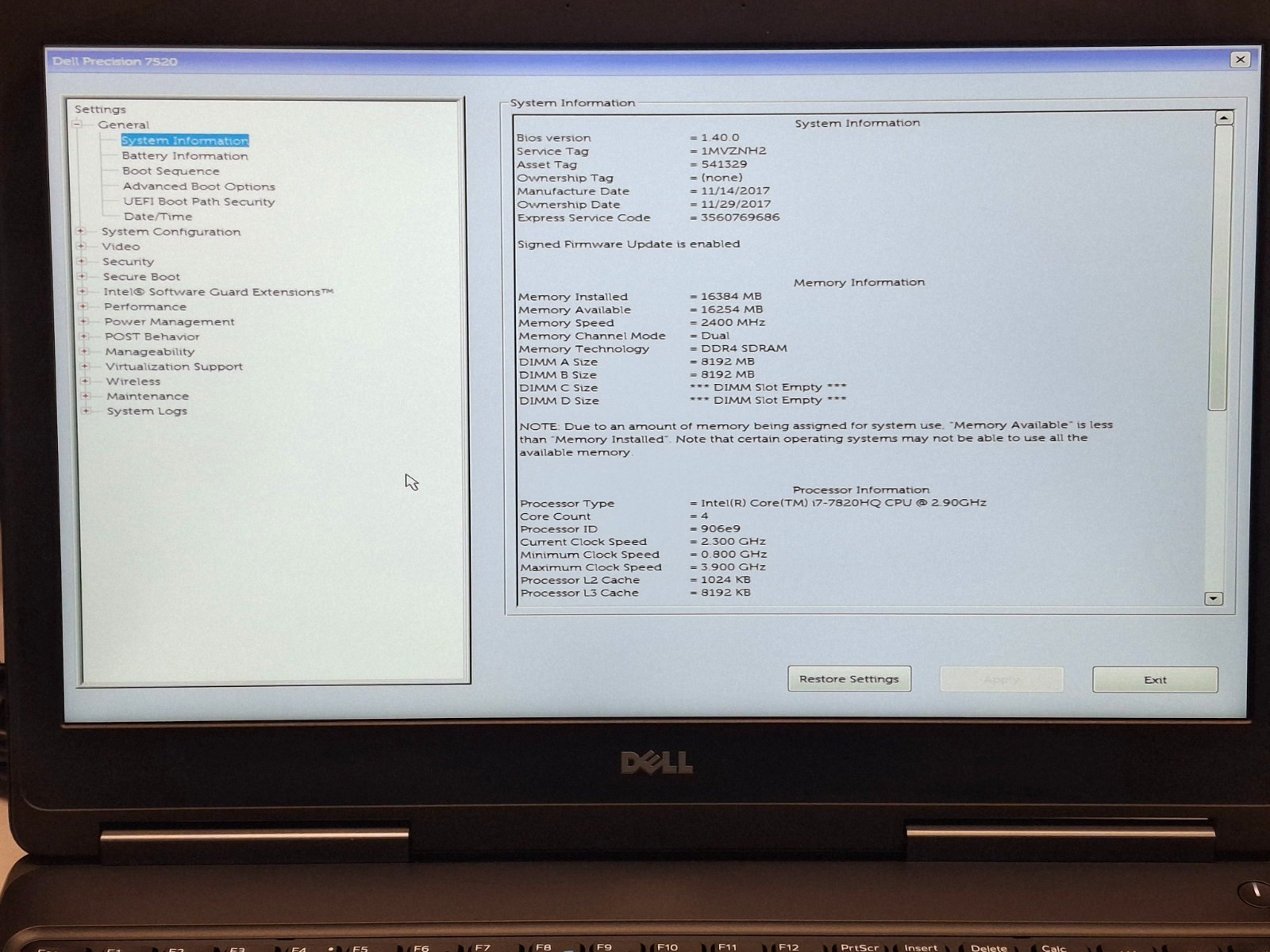 Dell Precision 7520 15.6 FHD i7-7820HQ 2.90GHz 16GB 256GB SSD Quadro M2200