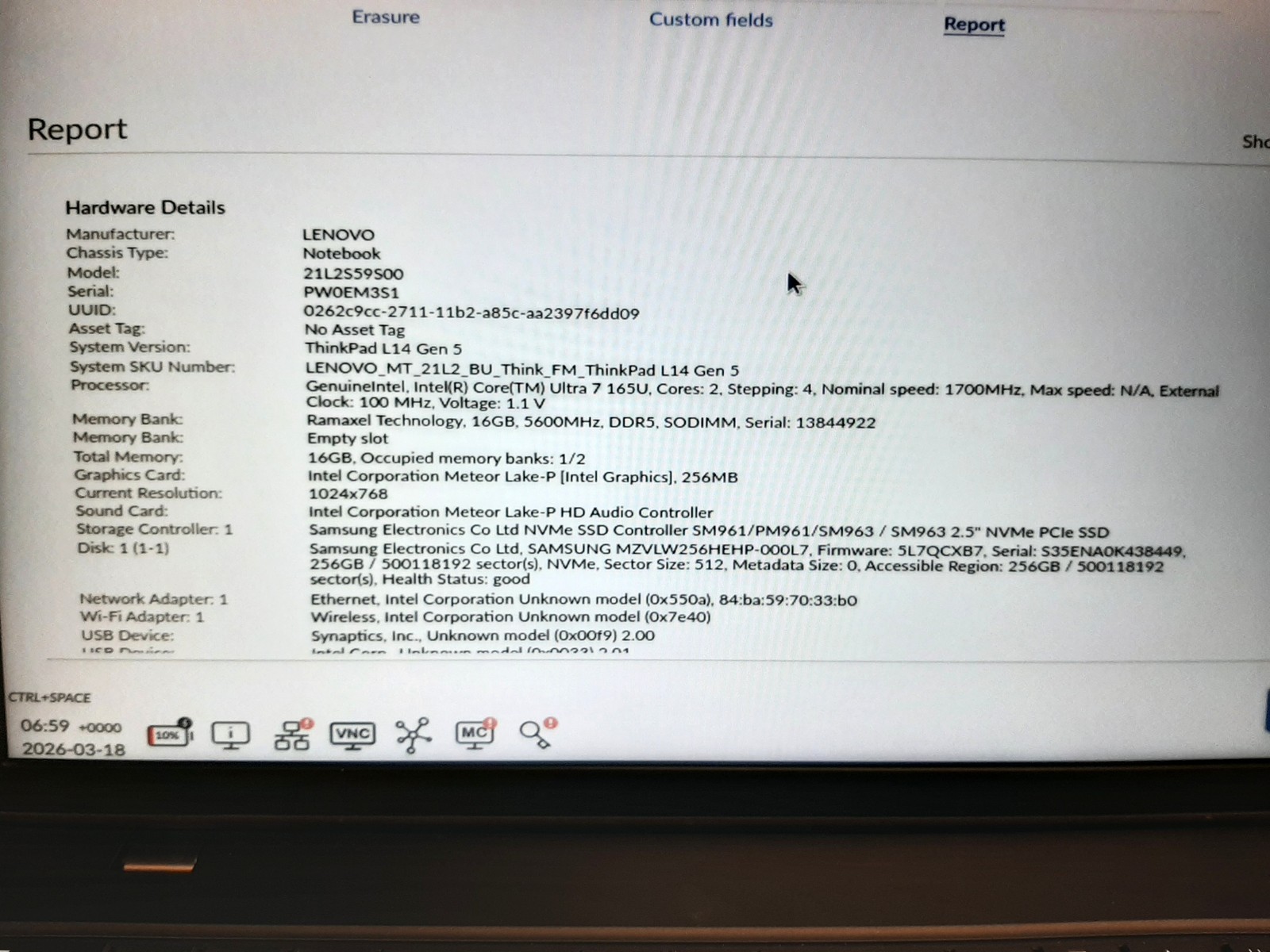 Lenovo ThinkPad L14 Gen 5 Ultra 7 165U 1.70GHz 16GB RAM 256GB NVMe No AC C4*185