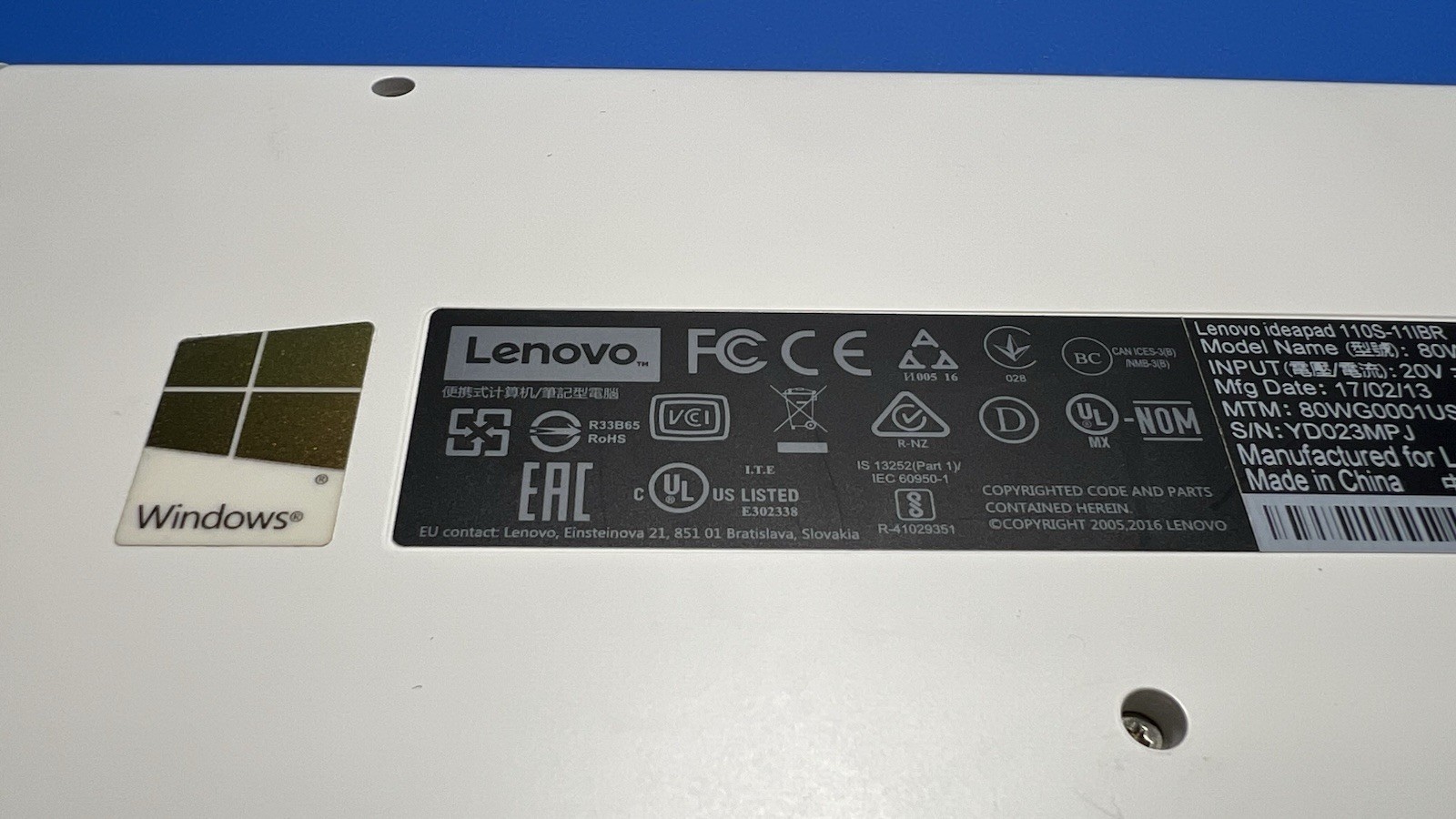 Lenovo IdeaPad 110S-11IBR 11.6” – Celeron N3060, 2GB RAM, 32GB eMMC, Win10