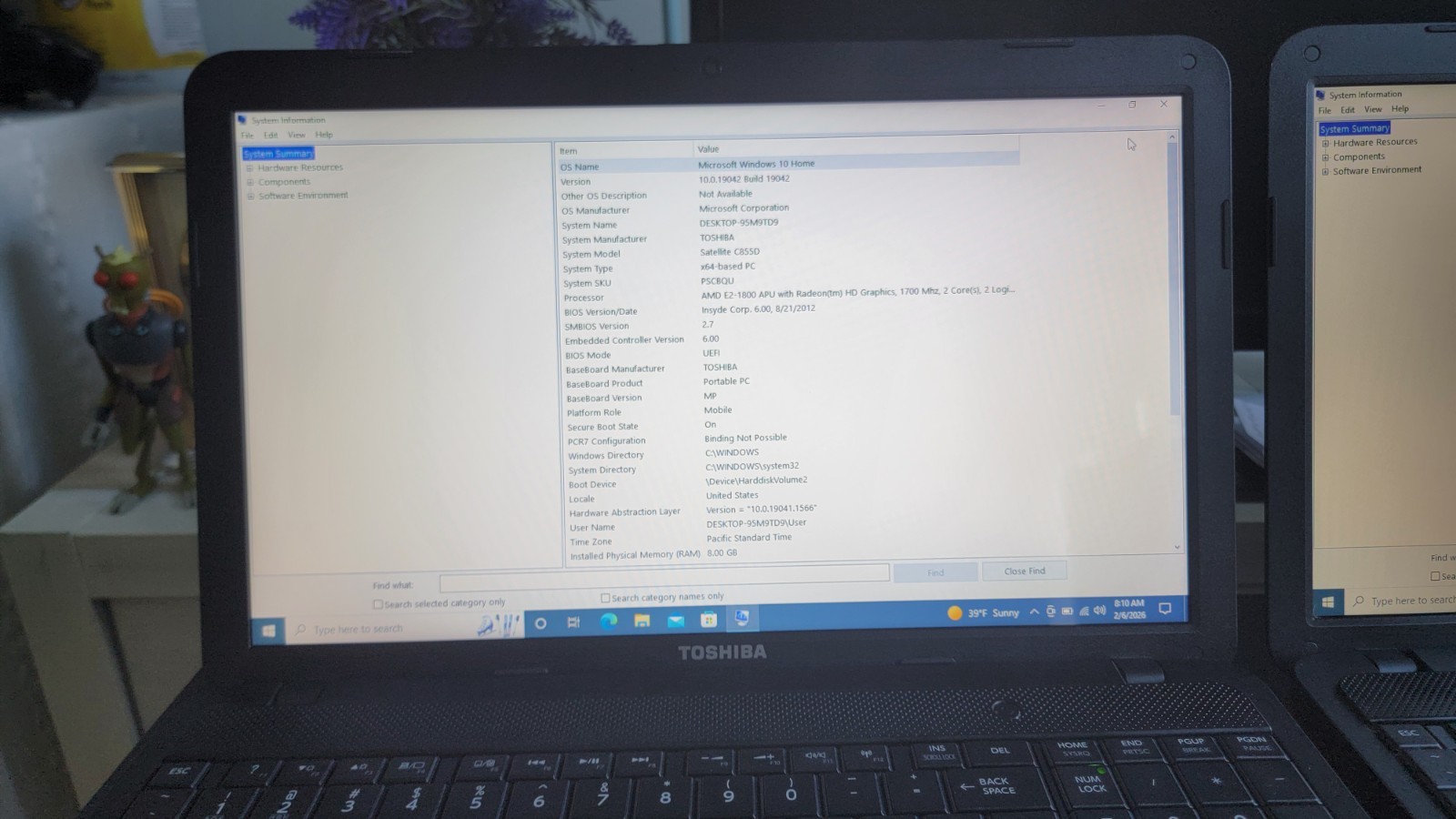 2x Toshiba Satellite C855D Laptop AMD E2-1800 1.7 GHz 8GB RAM 500/300 GB Win 10