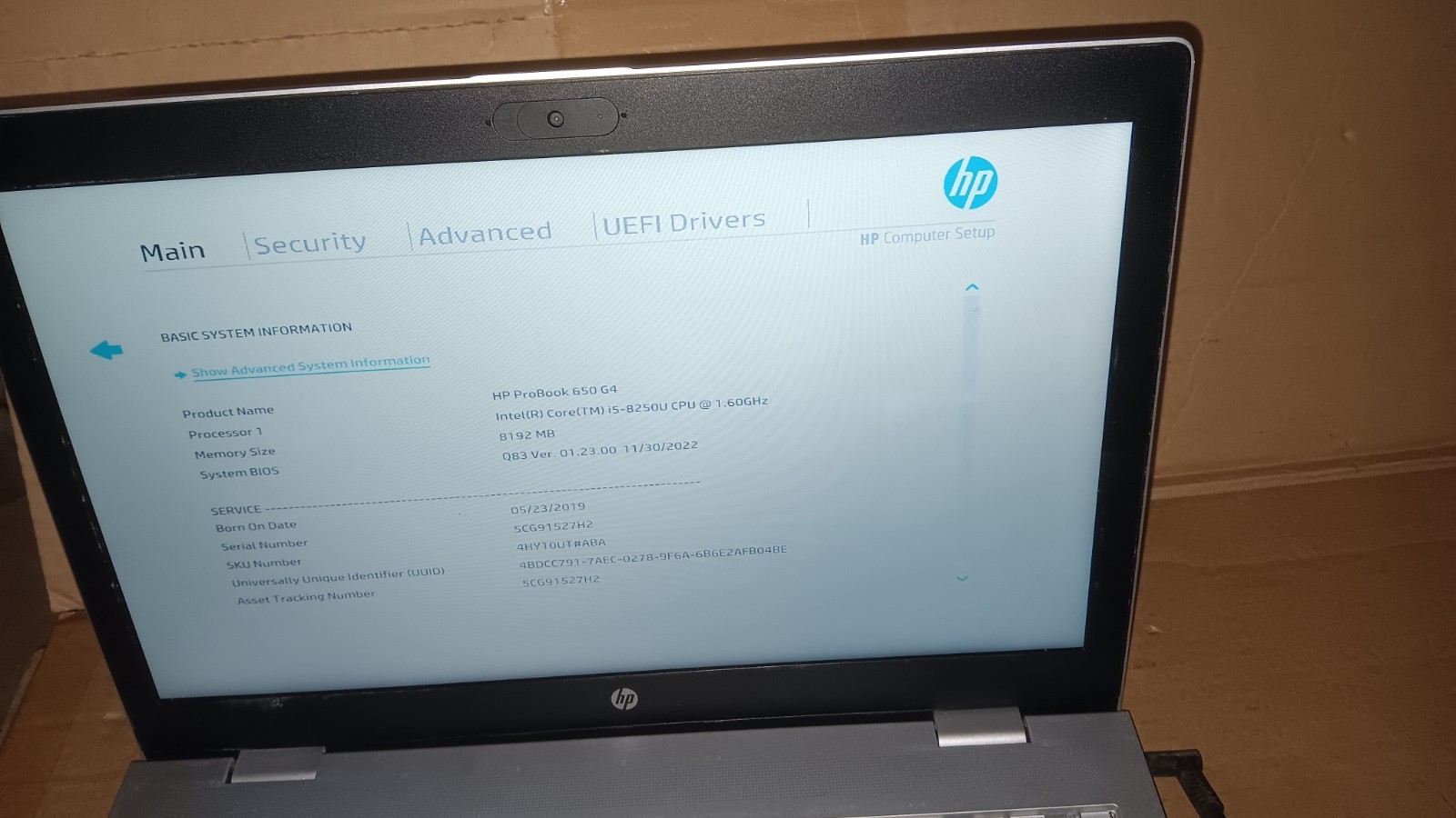 HP ProBook 650 G4 Laptop i5-8250U @ 1.60GHz 15.6″ LCD screen Good Battery Parts