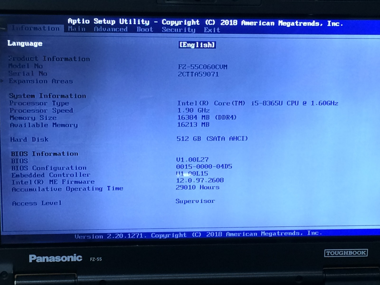 Panasonic ToughBook FZ-55 i5-8365U 1.6GHz 16GB 512GB HDD Windows 11 Parts Only