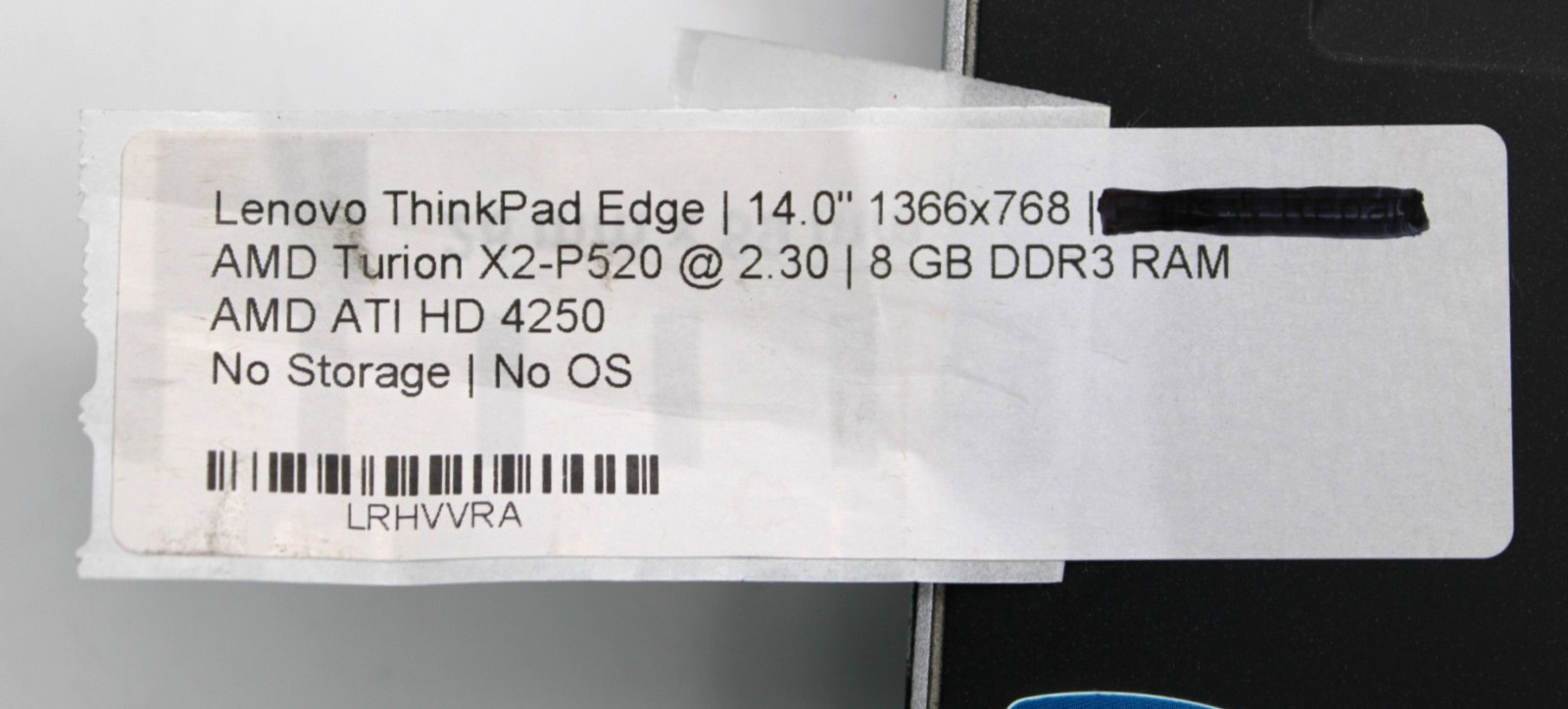 Lenovo ThinkPad Edge AMD TurionX2-P520@2.3GHz 8GB DDR3 NO STORAGE/OS*USD/TSTD*