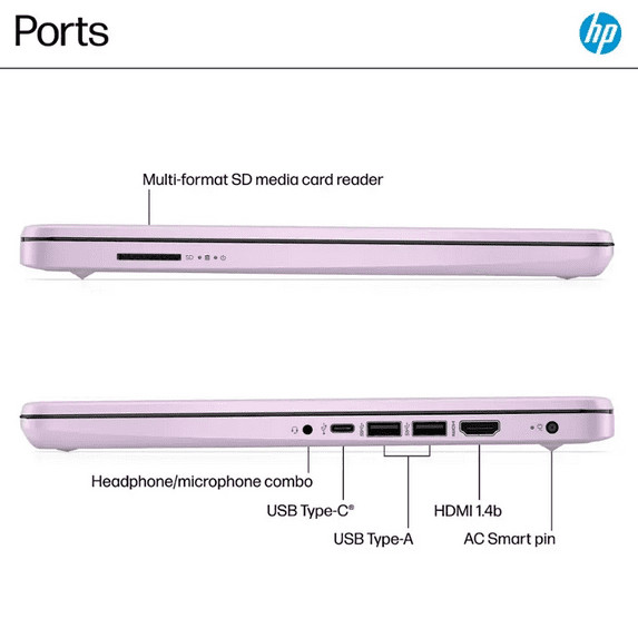 HP Laptop 14″ HD Intel N150 4GB 128GB UFS Webcam Office 365 Win 11 Lavender