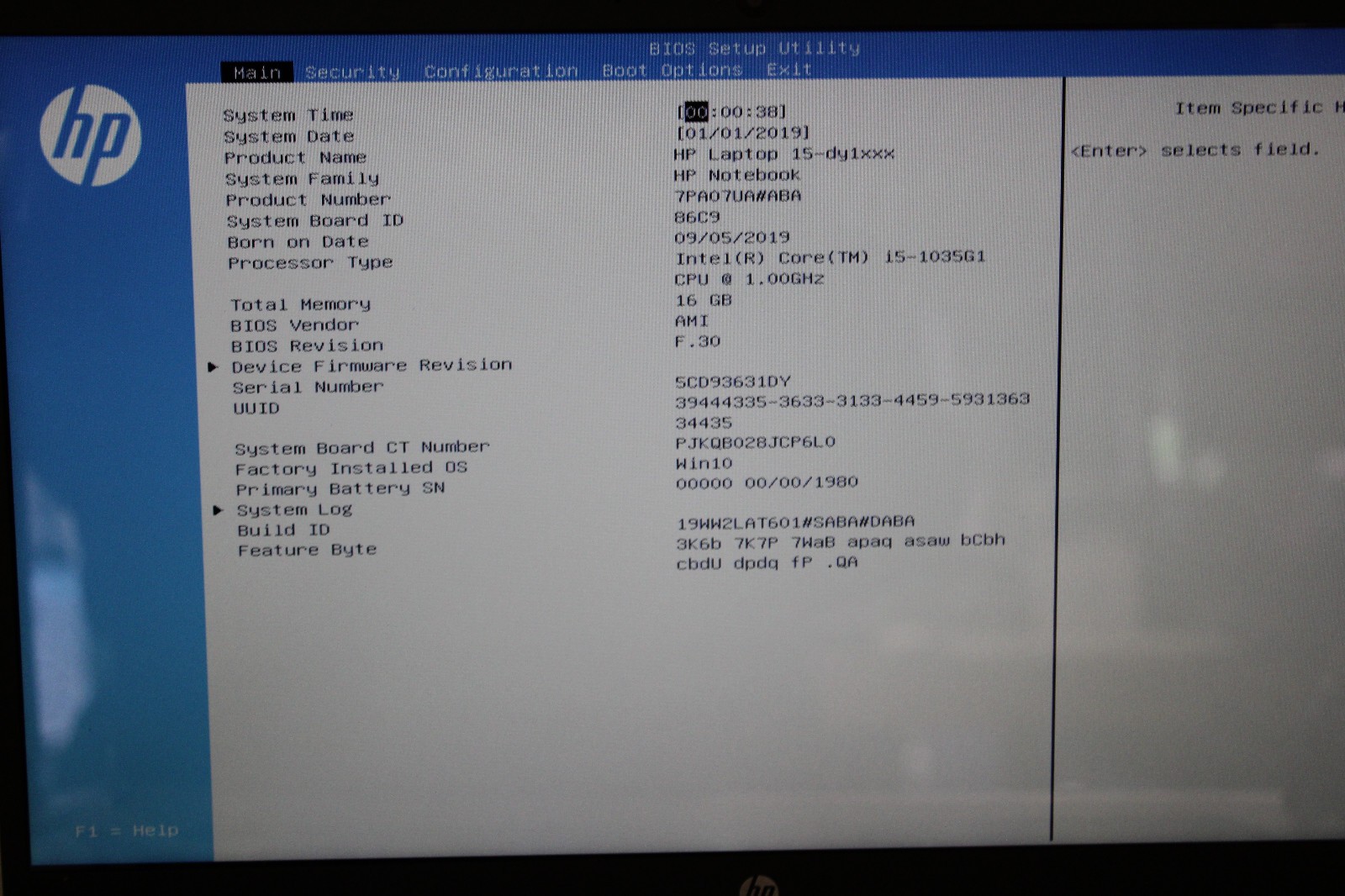 HP 15-dy1751ms _ i5-1035G1 @ 1 GHz _ 16GB RAM _ No SSD / OS