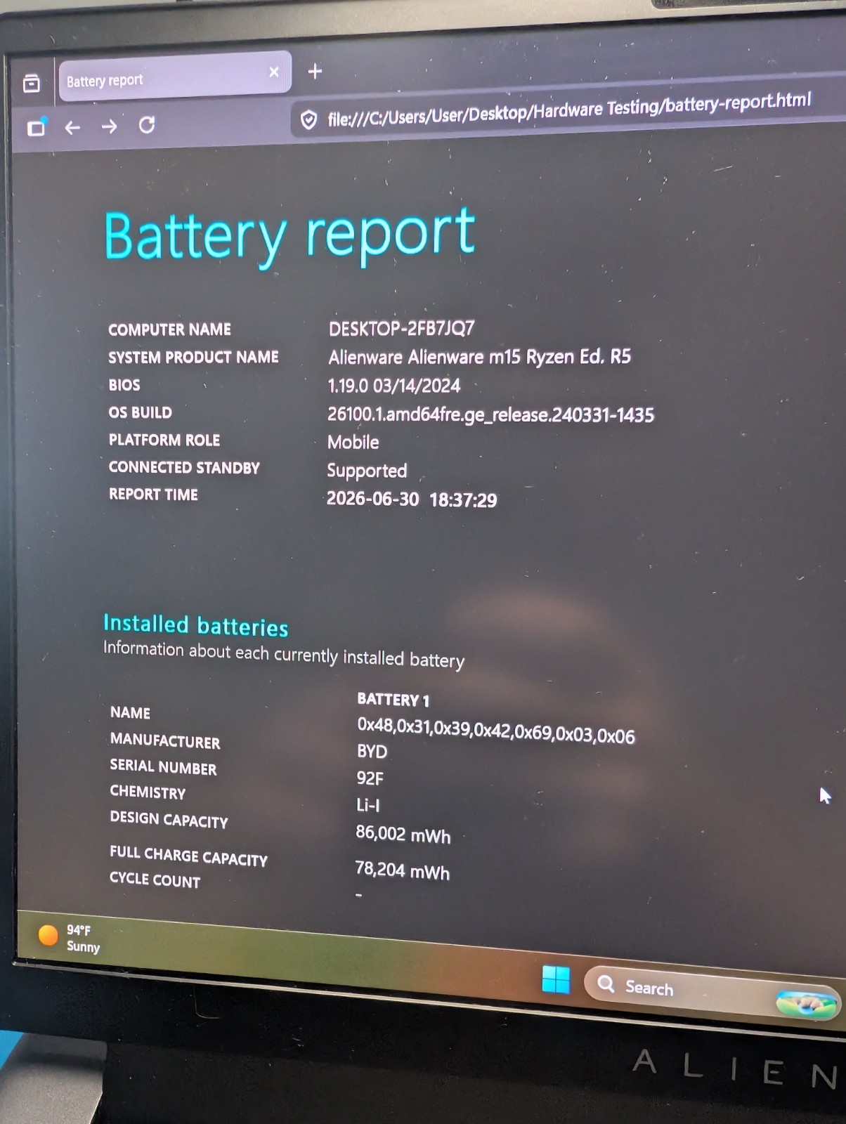 Dell Alienware M15 R5 Ryzen 9 5900HX 32GB 512GB RTX 3070 Win11 Pro
