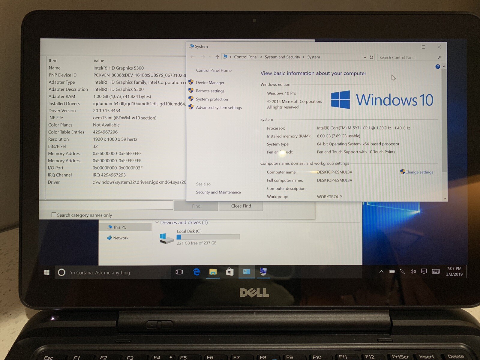 Dell Latitude E7350 Laptop Tablet Intel Quad Core M5Y71 1.2 GHz 8GB Ram 256GB